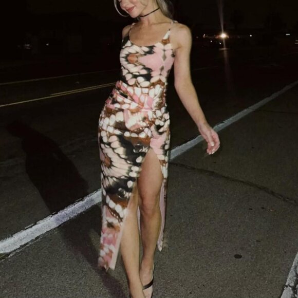 New H:ours Inez Midi Dress Butterfly Print Cocktail Party Wedding Guest Y2K 90s - Picture 4 of 12